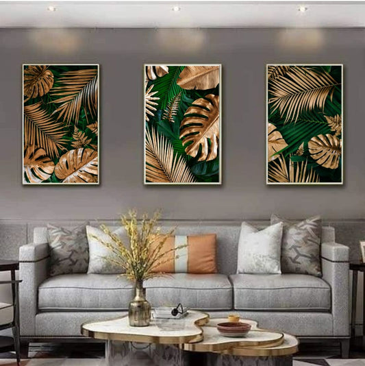 Three Set Frame Flowers Green and Gold